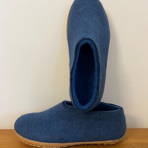 Petrol Blue Wool Slippers for Men - Felted Wool House Shoes with Rubber Soles image 3