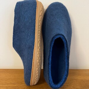 Petrol Blue Wool Slippers for Men - Felted Wool House Shoes with Rubber Soles image 6