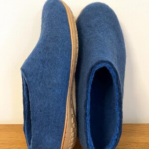Petrol Blue Wool Slippers for Men - Felted Wool House Shoes with Rubber Soles image 7