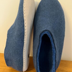 Petrol Blue Wool Slippers for Men - Felted Wool House Shoes with Rubber Soles image 13