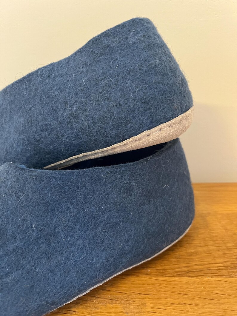 Petrol Blue Wool Slippers for Men - Felted Wool House Shoes with Rubber Soles image 14