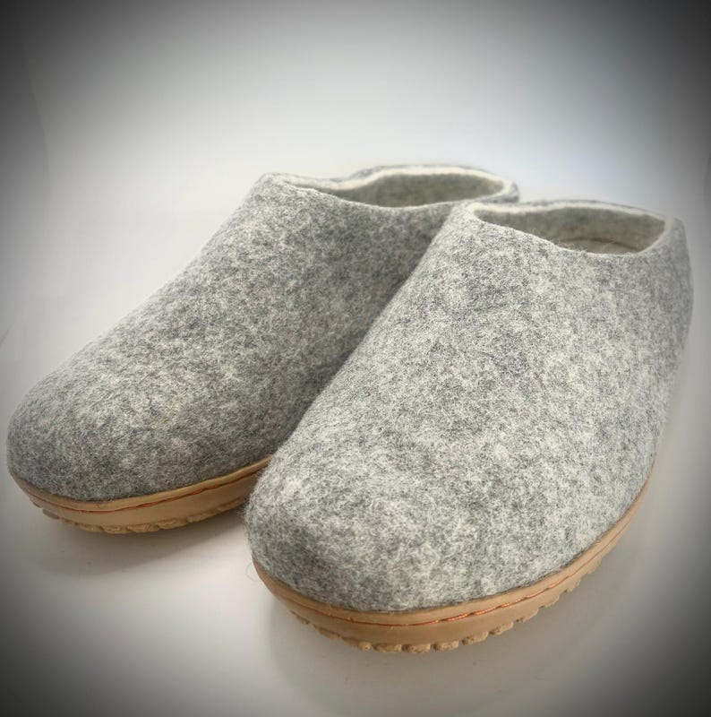 Pantuflas de lana gris para hombre – Mules de fieltro con suela de goma / Regalo para el Día del Padre imagen 7