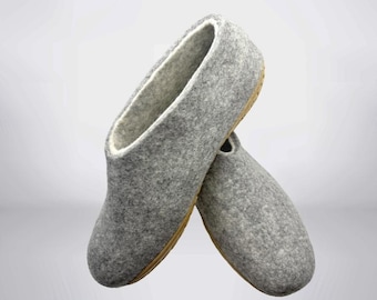 Pantuflas de lana para hombre, suela de goma, cómodas y sin cordones, para exteriores