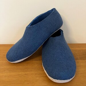 Petrol Blue Wool Slippers for Men - Felted Wool House Shoes with Rubber Soles image 10