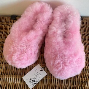 Pink Alpaca Fur Women Slippers: Handmade Sheepskin Moccasins, Ethical alpaca skin, 3-9 UK Sizes image 3