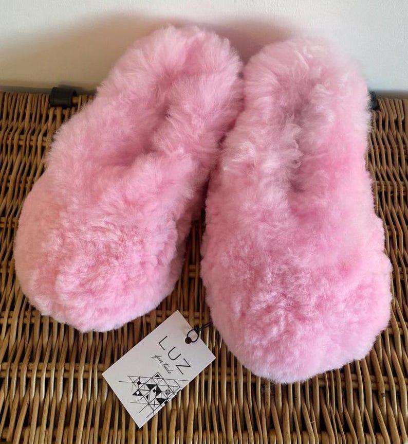 Pink Alpaca Fur Women Slippers: Handmade Sheepskin Moccasins, Ethical alpaca skin, 3-9 UK Sizes image 3