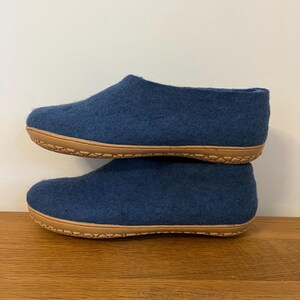 Petrol Blue Wool Slippers for Men - Felted Wool House Shoes with Rubber Soles image 4