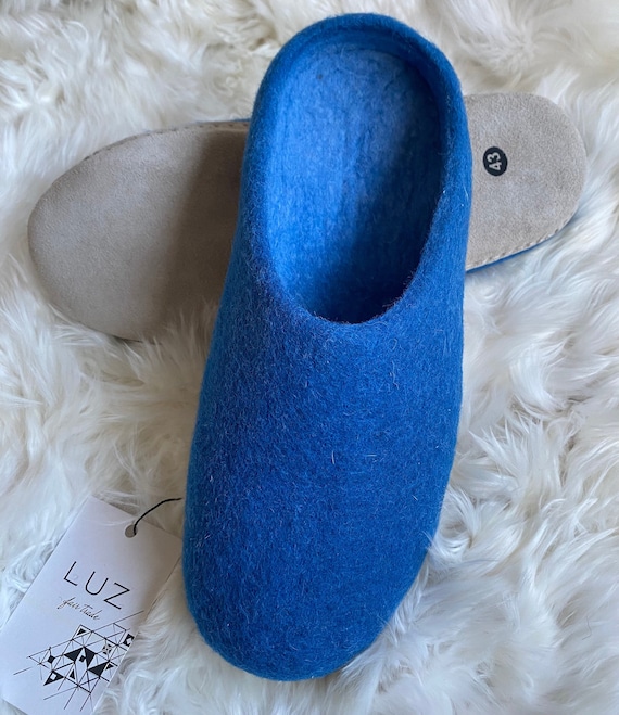 Moccasin Slippers 100 NZ Wool Blue Slides Wool Slip ons Slippers Wool Moccasin 8 9 10 11 12 UK 42 43 44 45 46 Suede Gift for Men Etsy
