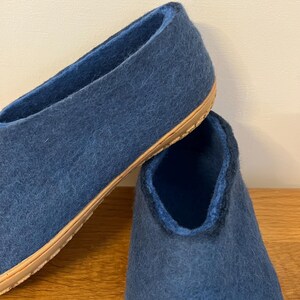 Petrol Blue Wool Slippers for Men - Felted Wool House Shoes with Rubber Soles image 8