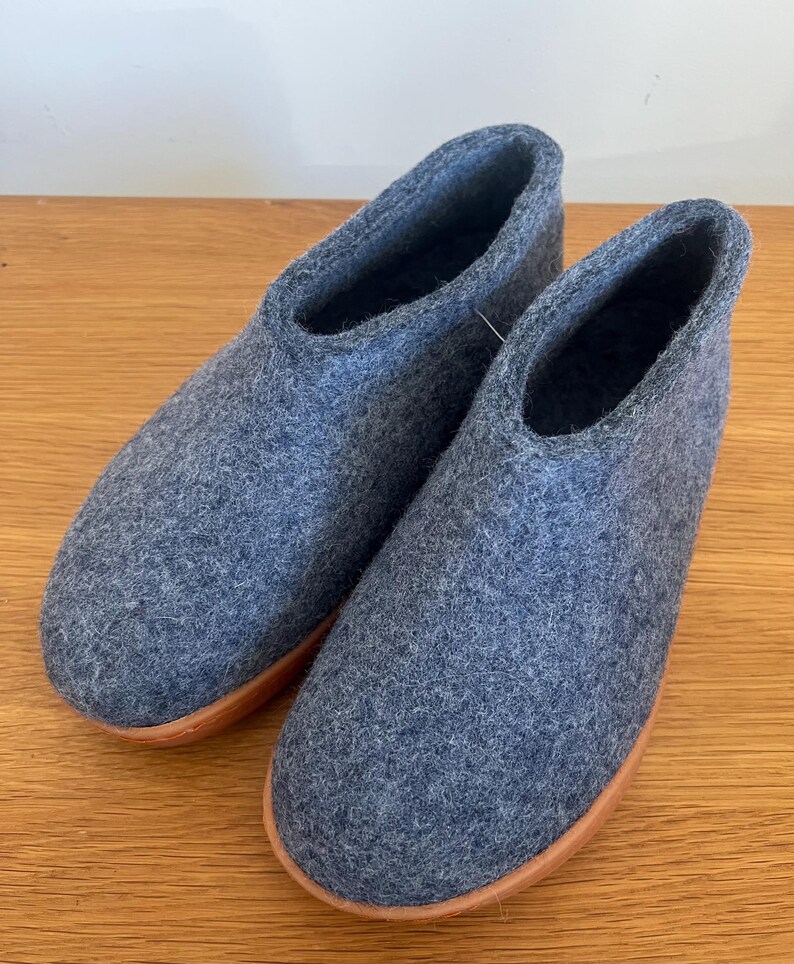 Pantuflas de lana gris para hombre – Mules de fieltro con suela de goma / Regalo para el Día del Padre 7 UK Full - Sample