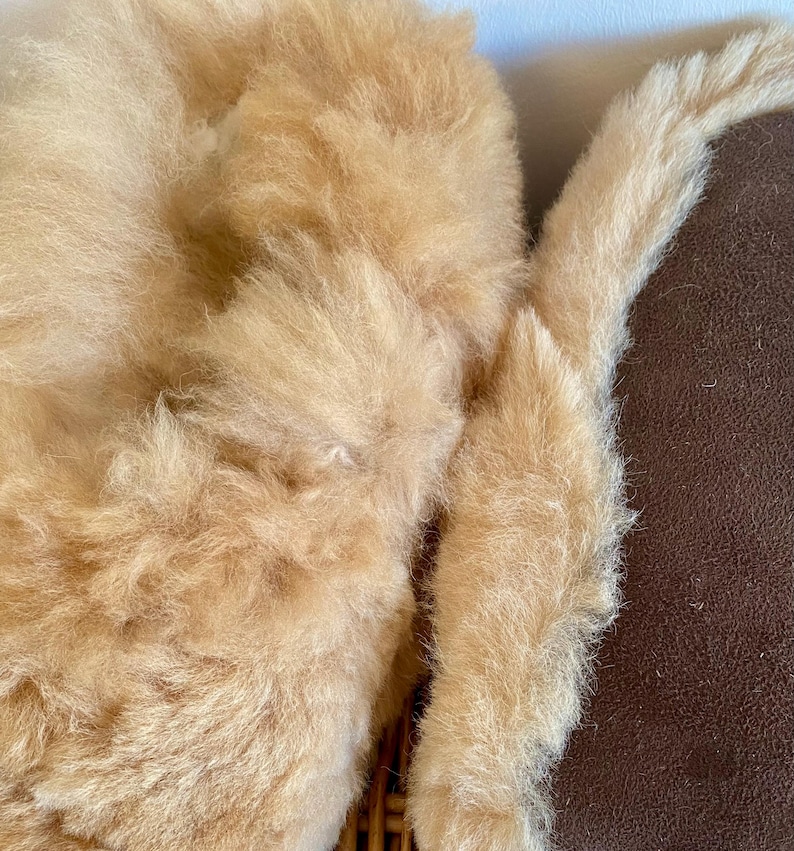 Op de afbeelding: Een close-up van een bruin nep bont kussen met een zachte, pluche textuur. Het kussen is gemaakt van een pluche materiaal en heeft een warme, uitnodigende uitstraling.