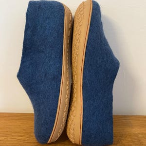 Petrol Blue Wool Slippers for Men - Felted Wool House Shoes with Rubber Soles image 5
