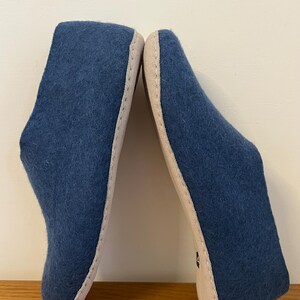 Petrol Blue Wool Slippers for Men - Felted Wool House Shoes with Rubber Soles image 12