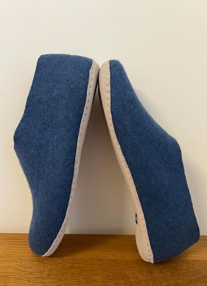 Petrol Blue Wool Slippers for Men - Felted Wool House Shoes with Rubber Soles image 12