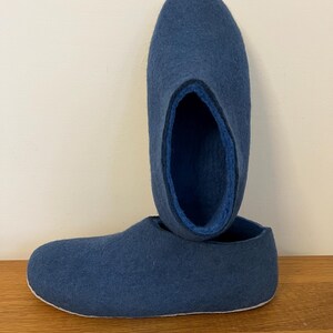 Petrol Blue Wool Slippers for Men - Felted Wool House Shoes with Rubber Soles image 11