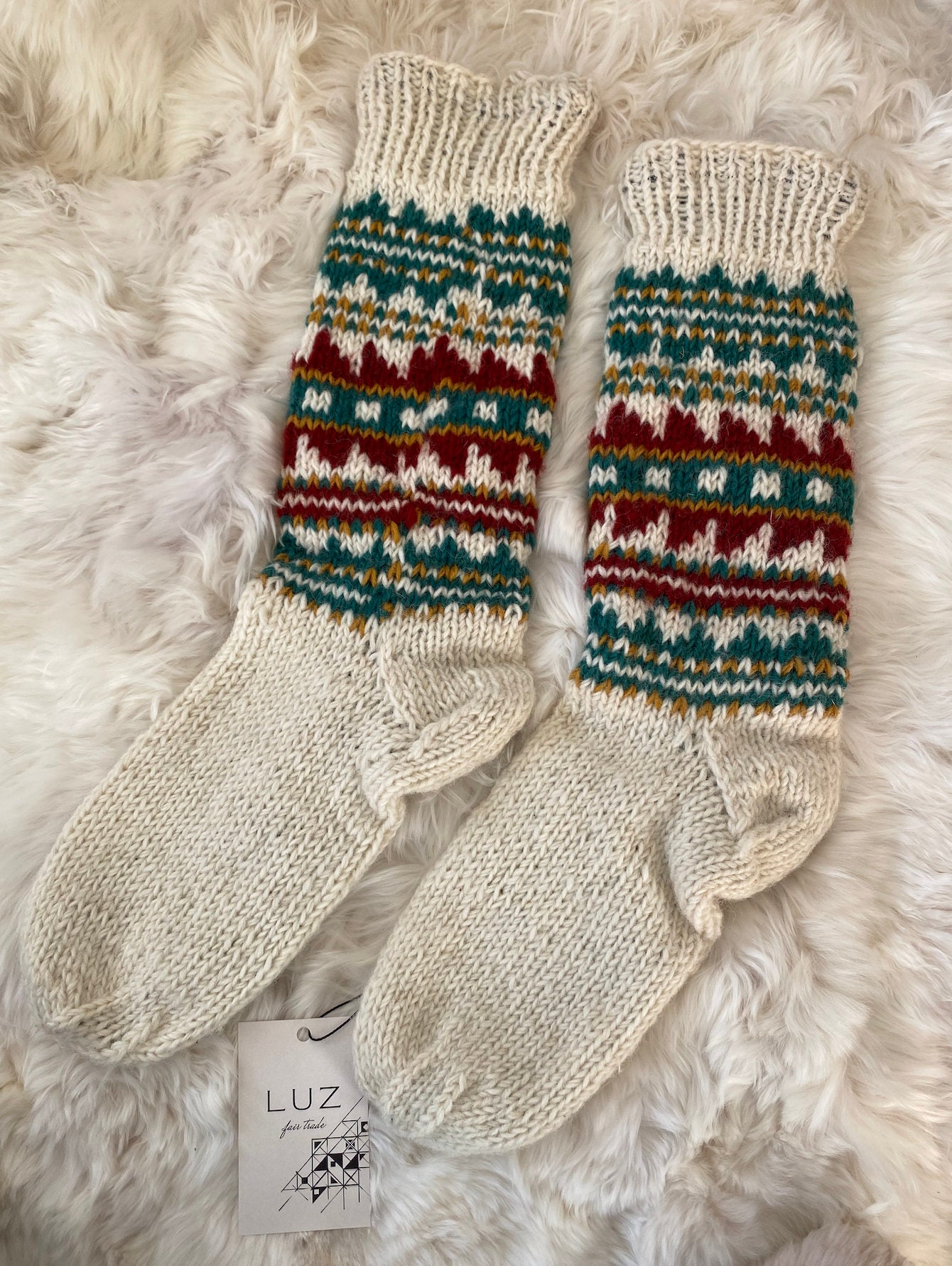 Calzini Di Lana Lavorati A Mano Dal Nepal – Unisex, Mid-calf, Termici, Rigati, Karma Handicrafts