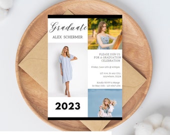 Plantilla de invitación con foto para fiesta de graduación: Anuncio de último año (descarga digital)