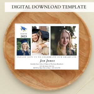 Photo Graduation Party Invitation Template, Senior Graduation Announcement, Graduation Cap, Printable Graduation Invitation