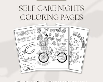 Libro para colorear "Noches de autocuidado" para adultos / Páginas imprimibles relajantes y acogedoras