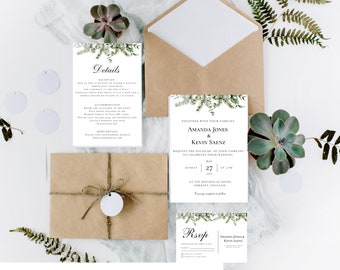 Invitación de boda con vegetación: Plantilla moderna y sencilla (descarga digital)