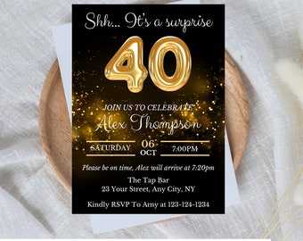 40th Birthday Invitation Template: Simple Milestone Invite (Digital Download)