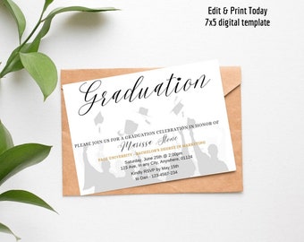 Plantilla de invitación para fiesta de graduación, anuncio de graduación de último año, invitación de graduación imprimible