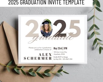 Invitación de graduación con foto editable 2025 / Descarga digital / Invitación imprimible de 5x7