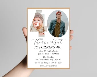 Invitación con foto editable para 40 cumpleaños: Plantilla moderna para fiesta (Descarga digital)