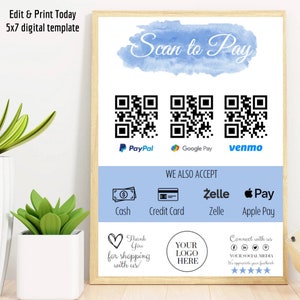 Editable Scan to Pay Sign Template: Customer QR Code (Digital Download)