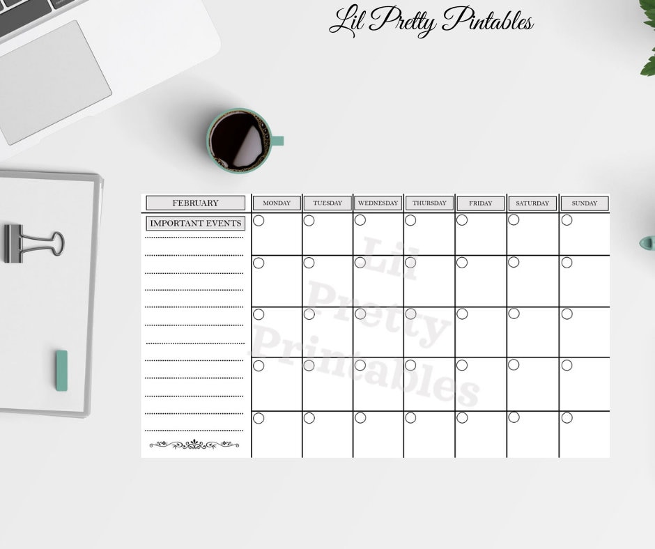 Printable monthly calendar printable organizer digital | Etsy