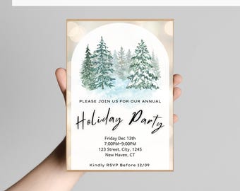 Plantilla de invitación para fiesta navideña: Diseño invernal editable (descarga digital)