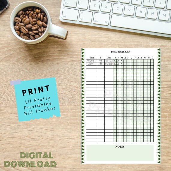 Printable Bill Tracker money tracker printable worksheet | Etsy