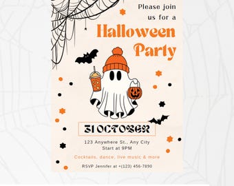 Plantilla de invitación para fiesta de Halloween: Fantasma espeluznante, 13x18 cm (descarga digital)