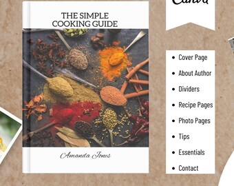 Plantilla de recetario editable: Libro de recetas y planificador de comidas de Canva (descarga digital)