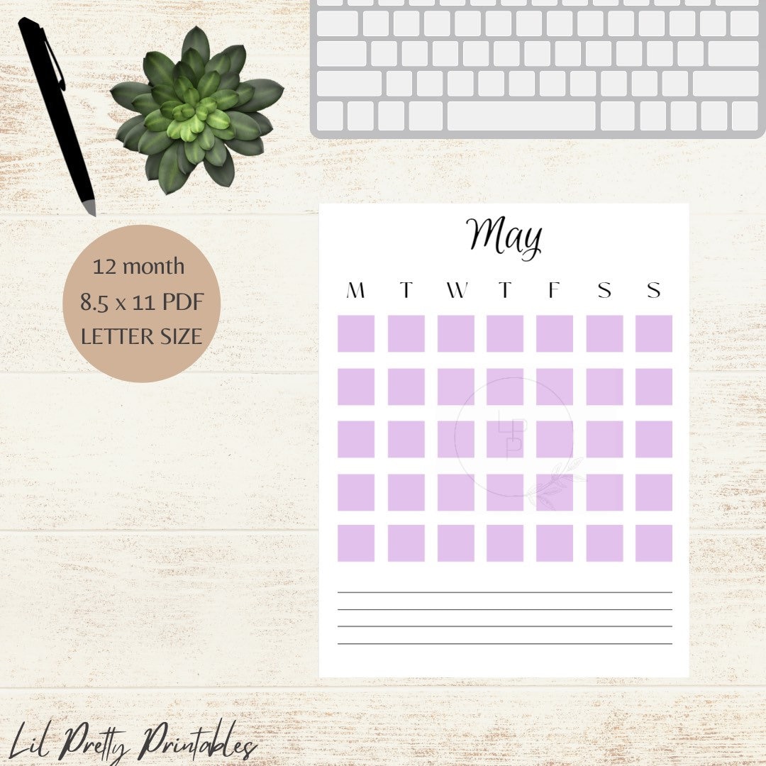 Printable Calendar, Monthly Blank Calendar, Printable Simple Calendar ...
