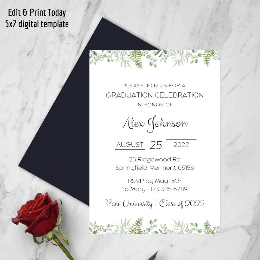Boho Graduation Party Invitation Template, Senior Graduation