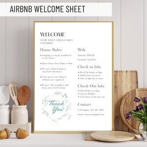 Airbnb Welcome Signage, Editable Airbnb House Manual, Guest Arrival Poster Template, House Rules and Wifi Info Sheet Template