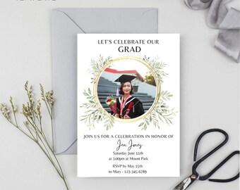 Plantilla de invitación de graduación floral: Clase de 2025, 5x7, imprimible (descarga digital)