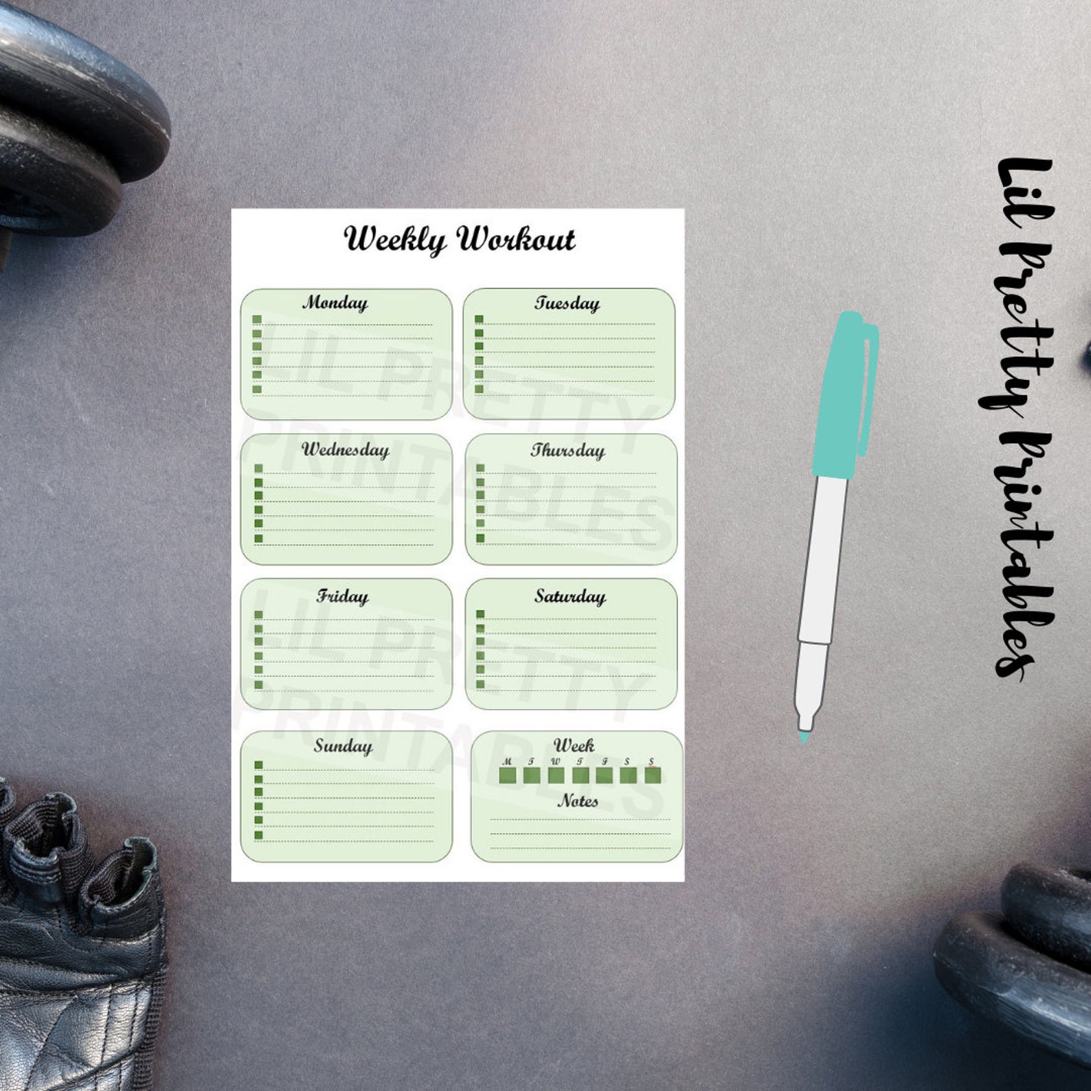 Printable Weekly Workout workout checklist wall organizer Etsy