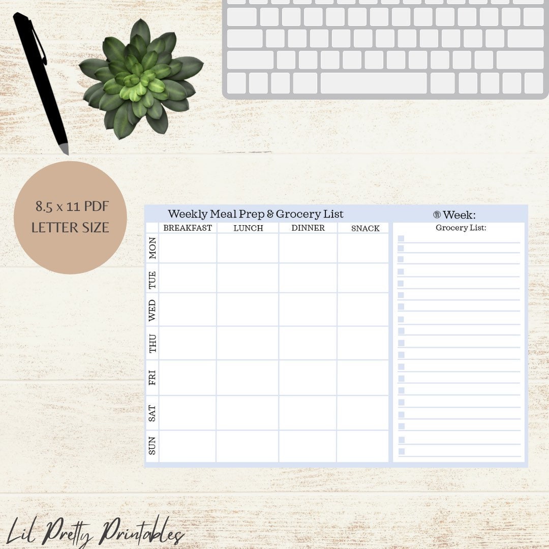 Printable Meal Prep, Meal Prep Sheets, Weekly Meal Prep, Grocery