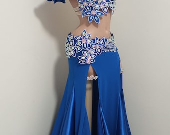 Traje de danza del vientre azul real piedras de cristal AB lentejuelas traje de danza del vientre profesional traje de danza oriental Etsy Mexico