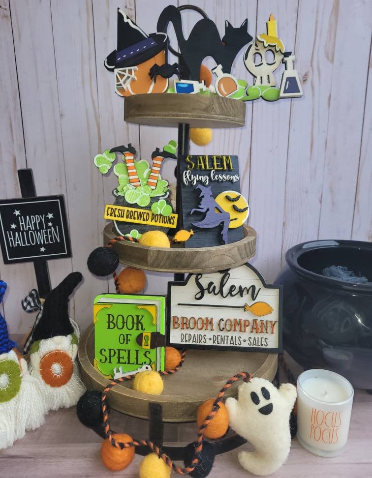 Halloween tiered tray set/Halloween/Salem/Witches/decor/3dminisigns/h…