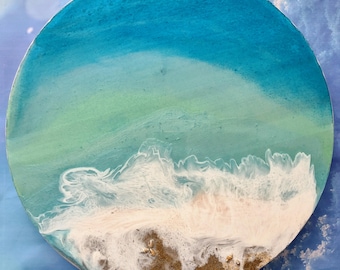 Resin Wave Lazy Susan: Coastal Beach Theme Serving Tray