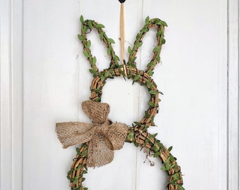 Bunny Willow Wreath with Faux Ivy, Dahlia Bunny Tale & Hessian Bow for all Pet Lovers and Bunny Owners, Decorate Your Shed!