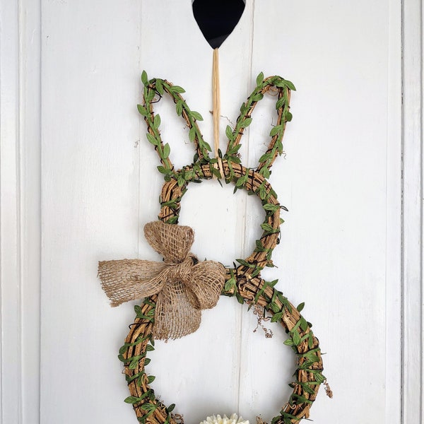 Bunny Willow Wreath with Faux Ivy, Dahlia Bunny Tale & Hessian Bow for all Pet Lovers and Bunny Owners, Decorate Your Shed!