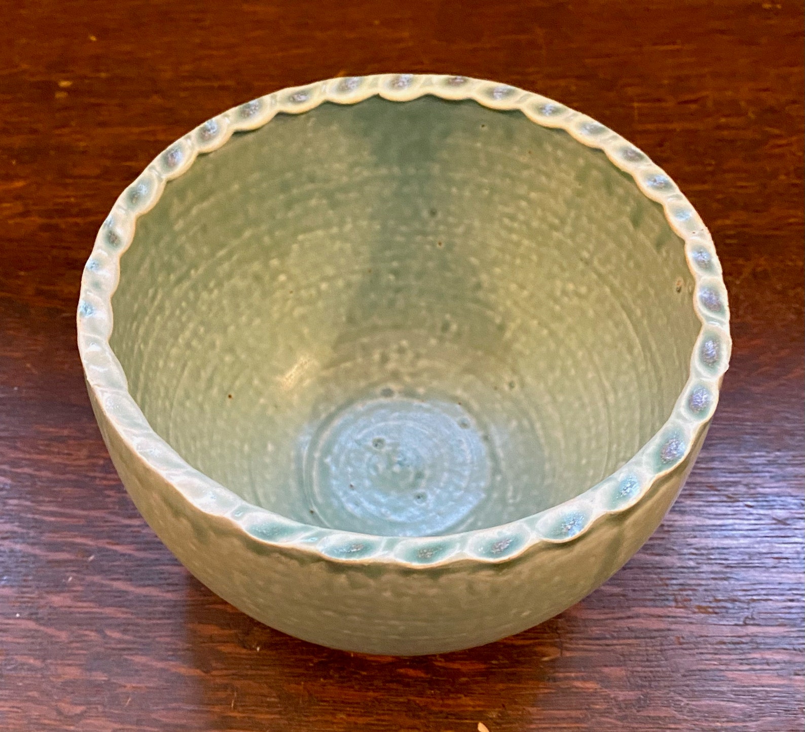 Pale Green Ceramic Bowl With Scalloped Rim Etsy