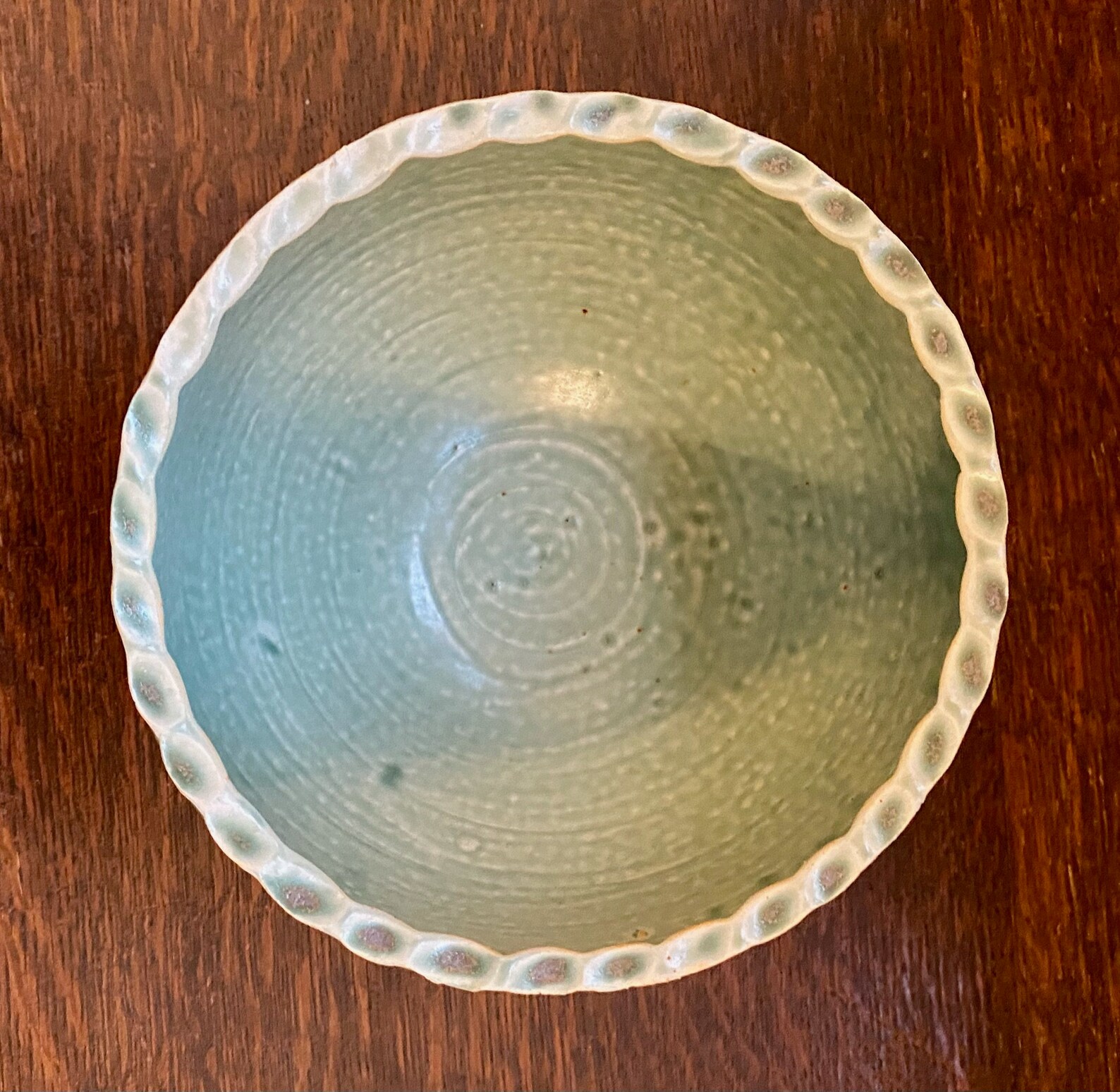 Pale Green Ceramic Bowl With Scalloped Rim Etsy