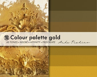 Gold Farbpalette, digitale Goldtöne für Adobe, Affinity Apps, Procreate