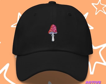 Magic Mushroom Hat, Cottage Core, Baseball Cap Embroidered Cotton Adjustable Dad Hat