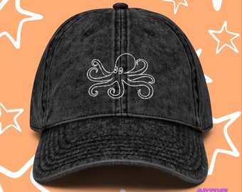Octopus Hat, Denim Vintage Baseball Cap Embroidered Washed Dad Hat